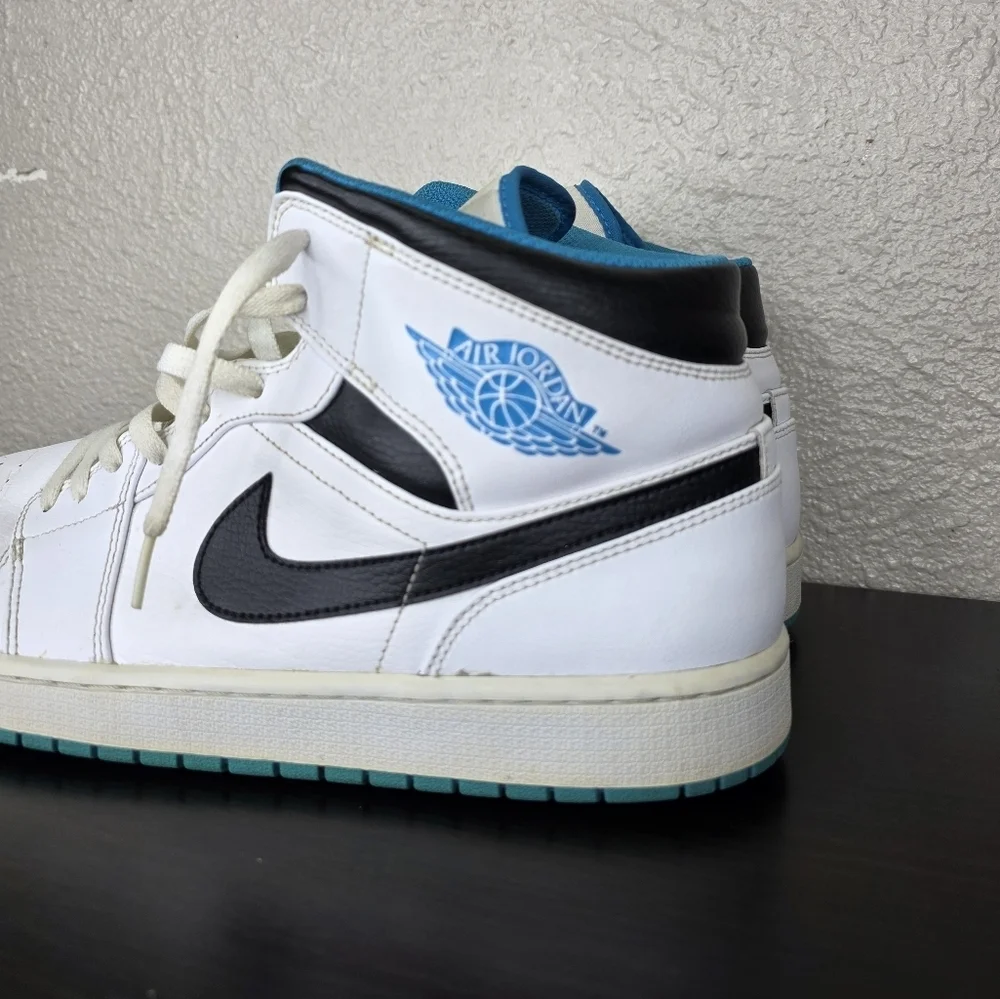 Nike Air Jordan 1 Mid High Top White Black Laser Blue Sneaker Shoe Size Us 15‎